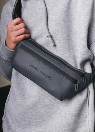 Бананка-сумка из кожзаменителя серая tommy hilfiger #