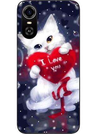 Силиконовый чехол для zte blade a31 plus с картинкой котик с сердцем