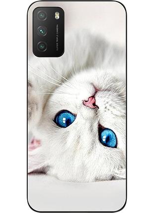 Оригінальний чохол для xiaomi poco m3 з картинкою білий котик