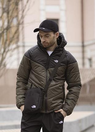 Комплект мужской: куртка active tnf черно-хаки + штаны tnf черные. барсетка tnf у подарунок!