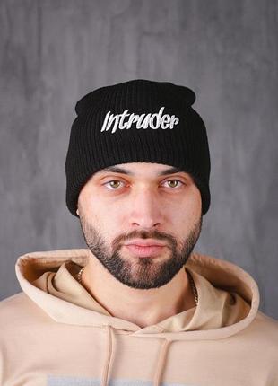 Шапка с добавлением шерсти "intruder" черная big logo