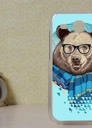 Силиконовый чехол бампер для huawei y600 с картинкой медведь в очках