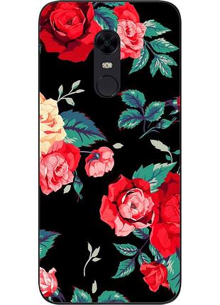 Бампер силиконовый чехол для xiaomi redmi 5 plus с картинкой красные розы