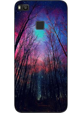 Силиконовый чехол бампер для huawei p9 lite с картинкой лес космическое небо
