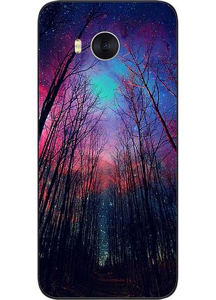 Силиконовый чехол бампер для huawei y5 2017 с картинкой лес космическое небо