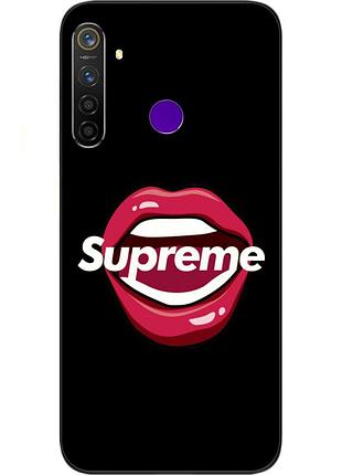 Бампер силиконовый чехол для realme 5 pro с картинкой губы supreme