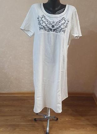 Белое хлопковое платье миди с вышивкой lc waikiki grace, батал, размер 46 (xl/xxl)