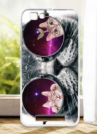 Силиконовый чехол накладка для zte blade a610 с картинкой кот в очках