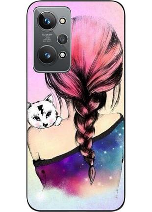 Силиконовый чехол epik для realme gt2 с картинкой девушка с котенком