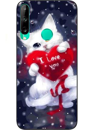 Силіконовий чохол для huawei p40 lite e з картинкою котик з серцем