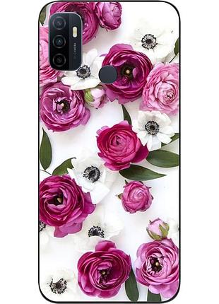 Силиконовый чехол бампер для oppo a53 с картинкой цветы