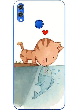 Силиконовый чехол бампер для huawei honor 8x с картинкой поцелуй кота