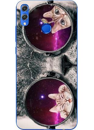 Силіконовий чохол бампер для huawei honor 8x з картинкою кіт в окулярах