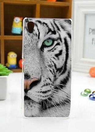 Силіконовий чохол бампер для sony xperia m4 aqua / e2333 з картинкою білий тигр