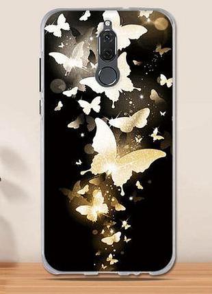 Силиконовый чехол бампер для huawei mate 10 lite с картинкой золотые бабочки