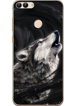 Бампер силиконовый чехол для huawei p smart с картинкой воющий волк
