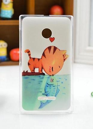 Силиконовый чехол на microsoft lumia 435 / 532 с картинкой поцелуй кота