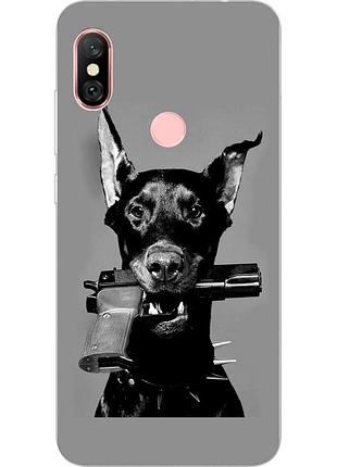 Силиконовый чехол бампер для xiaomi redmi note 6 pro с картинкой собака с пистолетом