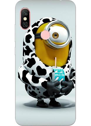 Бампер силиконовый чехол с картинкой для xiaomi redmi note 6 pro миньон с молоком