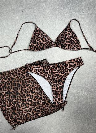 Shein купальник роздільний з спідницею трійка леопардовий