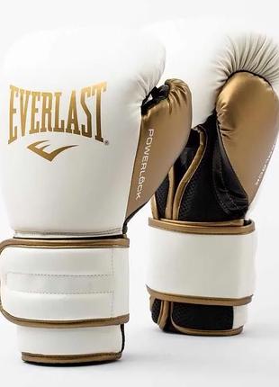 Боксерские перчатки everlast powerlock 2r training glove белый, золотой уни 16 унций
