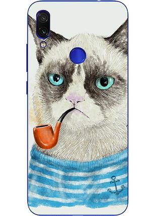 Оригинальный чехол накладка для xiaomi redmi 7 с картинкой кот с трубкой