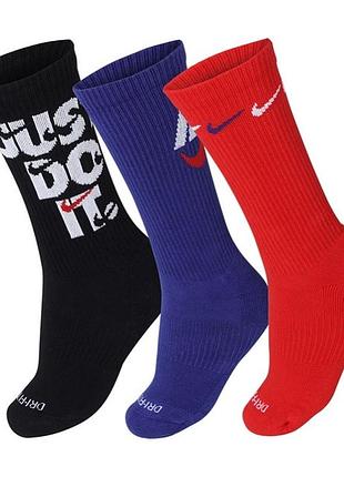 Шкарпетки nike u nk everyday plus cush crew чорний, синій, червоний уні 34-38