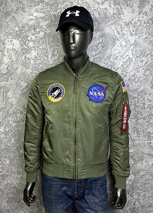 Alpha industries куртка бомбер m размер хаки с принтом