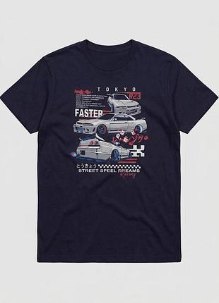 Футболка мужская темно-синяя 100% хлопок jdm tokyo racing (размер xxl)