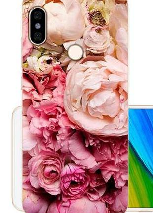 Силиконовый чехол бампер для xiaomi redmi note 5 с картинкой пионы