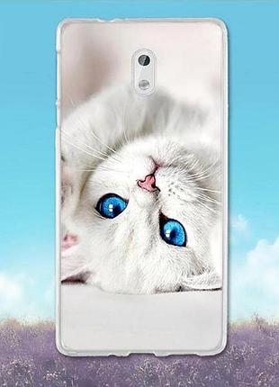 Силиконовый чехол накладка для nokia 3 с картинкой белый котик