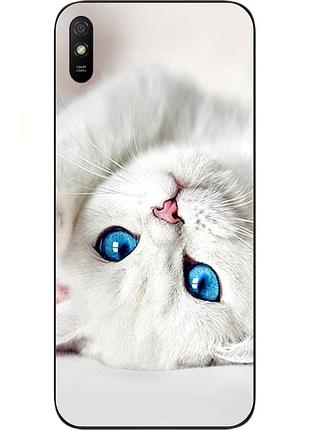 Силиконовый чехол для xiaomi redmi 9a с картинкой белый кот