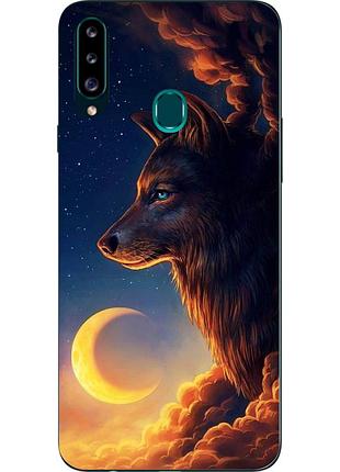 Чехол силиконовый для samsung a20s galaxy a207f с картинкой луна и волк