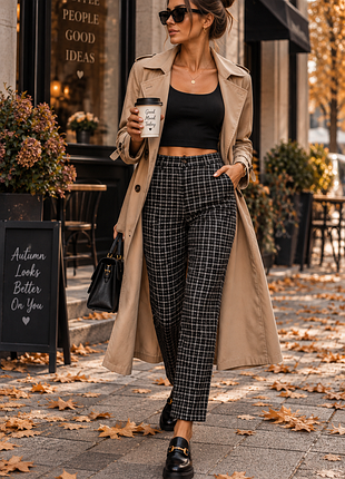 Брюки zara basic в клетку relaxed straight fit