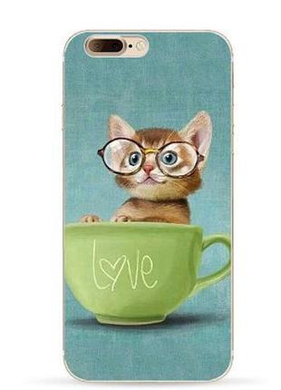 Силіконовий чохол бампер для iphone 7 з картинкою котик в чашці