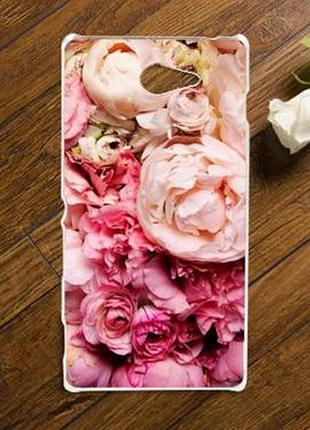 Силиконовый чехол бампер для sony xperia m2 / d2302 / d2303 с картинкой пионы