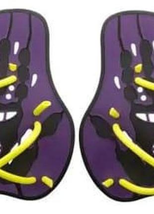 Лопатки для плавания arena vortex evolution hand paddle фиолетовый, желтый уни m
