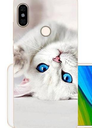Силіконовий чохол бампер для xiaomi redmi note 5 з картинкою білий котик