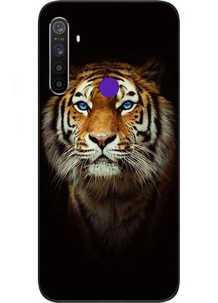 Силіконовий чохол для realme 5 з картинкою тигр на чорному тлі
