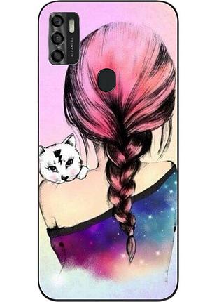 Силиконовый чехол для zte blade a7s 2020 с картинкой девушка с котенком