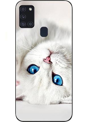 Силиконовый чехол для samsung a21s galaxy a217f с картинкой белый кот