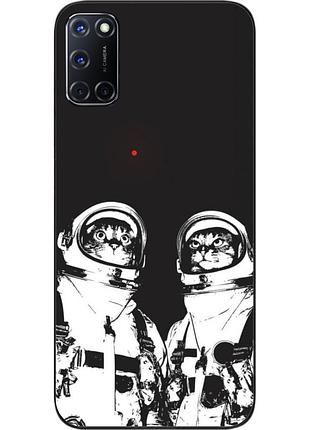 Силиконовый чехол бампер для oppo a52 с картинкой космонавты коты
