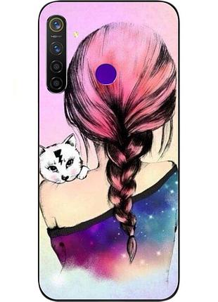 Силиконовый чехол с картинкой для realme 5 pro девушка с котенком