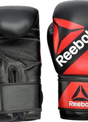 Боксерские перчатки reebok combat leather boxing gloves черный, красный 10 унций (rscb-10110rd-10)