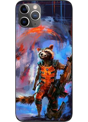 Бампер силиконовый чехол для iphone 11 pro с картинкой енот ракета