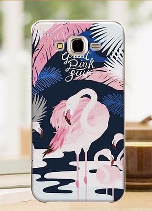 Чохол силіконовий бампер для samsung galaxy j2 j200 з малюнком рожевий фламінго