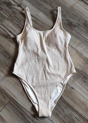 Женский слитный купальник h&amp;m жатка молочный / бежевый, размер l / 40 (eur 40)