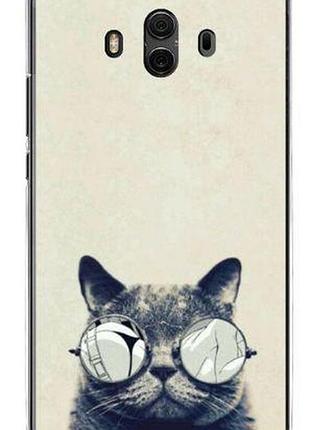 Силиконовый чехол бампер для huawei mate 10 с картинкой кот в очках