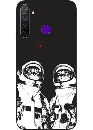 Силиконовый чехол бампер для realme q с картинкой космонавты коты