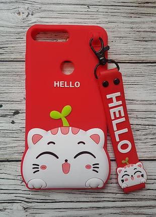 Об'ємний 3d силіконовий чохол для huawei y7 prime 2018 / y7 2018 / nova 2 lite hello kitty кішечка червона